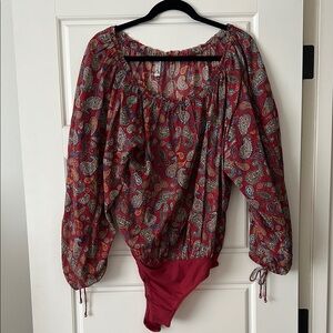 Free People Red Smocked Bodysuit